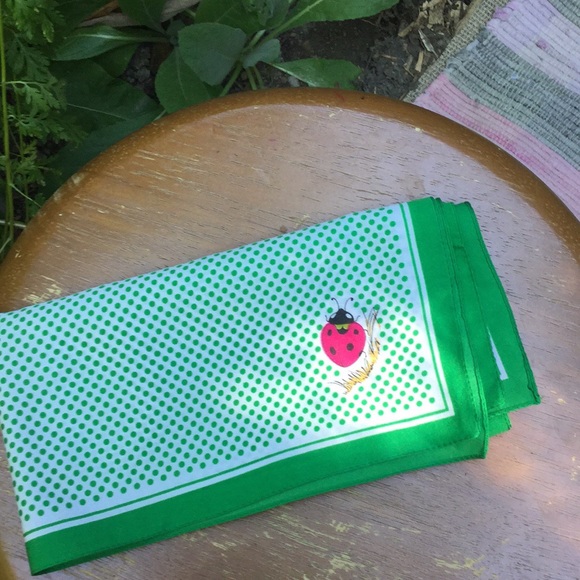 Vintage Ladybug Green/White Polka Dot Scarf 🐞 - Picture 2 of 8